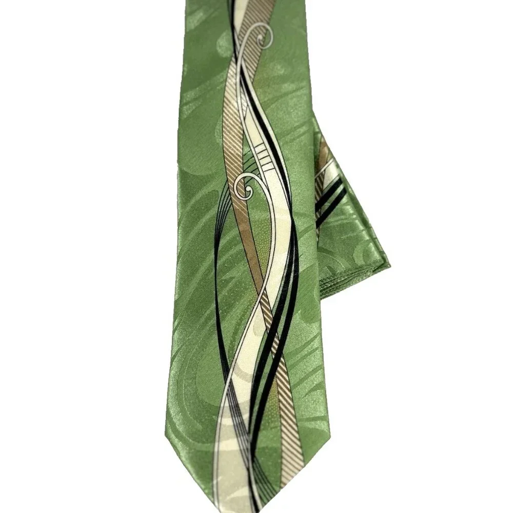 Da Ciro Boys Tie Hanky Set Green Black Beige Bone 3